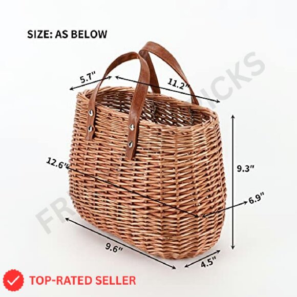 Hand-Woven Rattan Tote Bag Boho Chic Summer Beach Bag Elegant Minimal - Picture 4 of 8